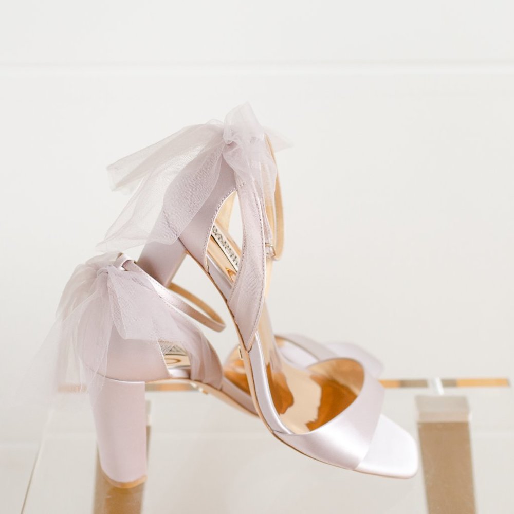 Badgley Mischka Kim Lavender Satin New BHLDN 9.5 Women's Block Heel Tulle Bow